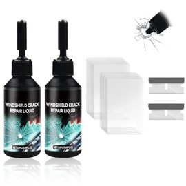 Windshield Crack Repair Kit,Upgraded 2 Bottles Glass Crack Repair Kit,5MinQuick-Glass Repair Liquid,Long-Lasting for Windshields, Windows, Mirrors,All Crack Types Windshield Repair Kit (Shiny black).