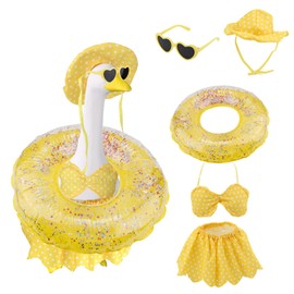 BOXOB Hawaiian Bikini Goose Outfit, Yellow Summer Goose Outfit with Sunglasses and Swimming Ring for Outdoor Beach Garden Yard Decoration