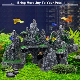 GOLOMOZ Aquarium Mountain View Stone Ornament - Aquarium Rock Decor for Large Fish Tank,Aquarium Decorations Large,Large Aquarium Decoration for Fish Tank - 10.6 Inches Long