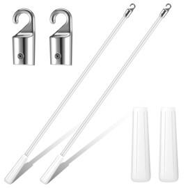 2 Pieces White Fiberglass Blind Wand 17 Inch Vertical Blinds Stick Replacement with Hook and Handle for Window Curtain Door Shades Opener Accessory