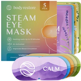 Body Restore Self Heated Steam Eye Mask 5 Pack - Birthday Gifts for Women, Men, Stye Eye Treatment, Relaxation, Travel Essentials - Variety