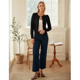 GRACE KARIN Women's Lightweight Cardigan Sweaters Crew Neck Button Up Knit Cardigans Long Sleeve Tops with Pockets Black XL