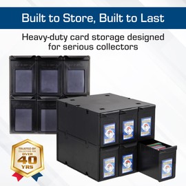 BCW 6 Drawer Card Catalog - Black | Stackable Trading Card Organizer Box | Holds Sports Cards, Gaming Cards, Toploaders & Magnetics | Heavy-Duty Black Plastic Storage with Dividers