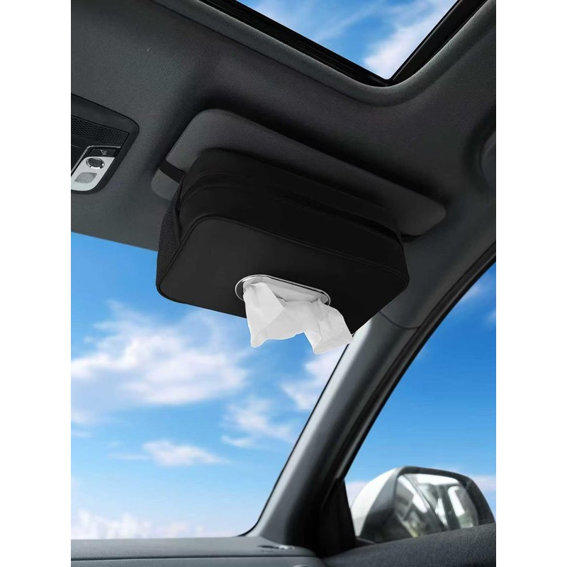 Multi-Functional Car Tissue Holder with ‌2 Storage Nets, Upgraded PU