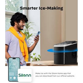 Silonn Smart Countertop Ice Maker - 9 Bullet Cubes in 6 Mins, 26 lbs per Day, Compact Wi-Fi Ice Maker Machine, 2 Ice Cube Sizes, Portable Ice Maker with Self-Cleaning for Kitchen/Office/RV