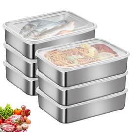 Pack of 6 Cold Food Boxes for Fridge, Food Storage Box, Freezer Container, Cold Food Box, Stainless Steel Storage, Cheese, Meat, Fruit, Suitable (13 x 18 x 6 cm)