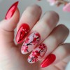 24PCS Red Flower Press on Nails Medium Almond Fake Nails