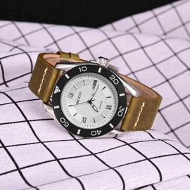 WOCCI 22mm Old-fashioned Watch Strap for Men, Top Grain Leather, Silver Brushed Buckle (Dark Tan)