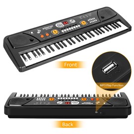 M SANMERSEN Kids Piano Keyboard with Microphone, Portable Electronic Keyboard with MP3 Function/ Led Display 61 Keys Musical Piano Toys for Boys Girls Ages 3-12