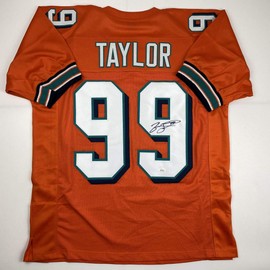 Autographed/Signed Jason Taylor Miami Orange Football Jersey JSA COA