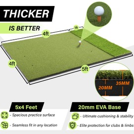Ultra Thick 20MM EVA Base 5x4ft Premium Golf Mat | Dual Turf Design | Golf Mats Practice Indoor, Outdoor, with Simulator or Net | Thick Golf Hitting Mat | Durable Golf Practice Mat & Tees