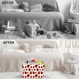 JFFTLL Ladybug Storage Bins with Handles, Lady Bug Gifts for Women Men, Cute Red Ladybug Insect Collapsible Laundry Basket Storage Box for Home Bedroom Bathroom Clothes Toys Books