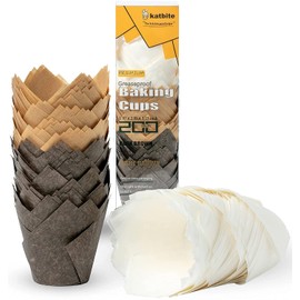 katbite Pack of 200 Tulip Baking Cups, Muffin Baking Cups Made of Paper Cupcake, Liners for Party