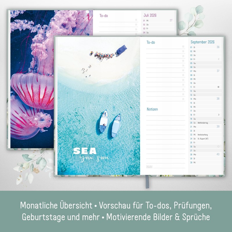 Häfft - Timer A6 Slim 2025/2026 "Minty Leaves" Student Calendar