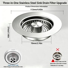 3 in 1 Kitchen Sink Stopper, Pop Up Kitchen Sink Drain Strainer