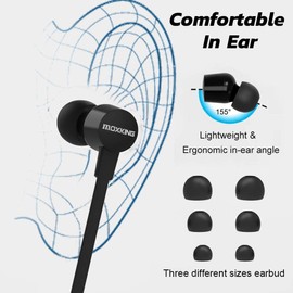 MOXKING Wired Tangle Free Earphones With for kids women small ears, Comfortable and Lightweight Flat Cable Ear bud with Microphone and Volume Control for Cell Phone Laptop (Pink)