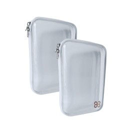 my BBlins - Pack of 2 Clear Plastic Zippered Pouches BPA Free | Anti-Shock, Rigid | Ideal as Makeup Bag, Bag Organizer, Craft Storage, Toys and More (White)