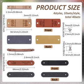 FINGERINSPIRE Set of 40 PU Leather Labels, Handmade Tags with Rivets, 4 Styles, PU Leather Clothing Labels with Hole, Oval Rectangular Shape, Handmade Leather Tags for Sewing, Clothing Labels