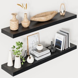 Heimlove Floating Shelves for Wall,Black 32 Inch Floating Shelves Set of 2,Wall Mounted Wood Shelves for Bathroom Bedroom Living Room Kitchen Office,Hanging Shelf for Books Storage Room Decor