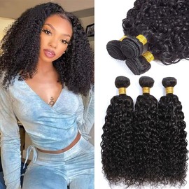 12A Curly Human Hair Bundles 100% Unprocessed Kinky Curly Bundles Human Hair Soft And Thick Can Be Dyed Curly Wave 3 Bundles Natural Black Color 18 20 22 Inch