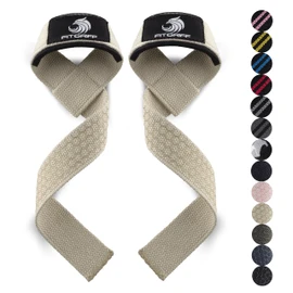 Fitgriff® Lifting Wrist Straps for Weightlifting, Gym, Deadlift, Workout (Made of Premium Cotton & Padded) - Men & Women (Standard, Sand (Silicone-Grip))