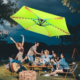 FRUITEAM Solar Colorful LED Lights Offset Patio Umbrella, 10 FT Heavy Duty Cantilever Outdoor Umbrella with 200+ Light Modes, All-Weather UV Protection Sun Shade for Garden, Backyard (Apple-Green)