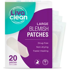 20 CT LivaClean Large Hydrocolloid Patches - For Pore Spots Nose Face Cystic Pimple Zit Patch - Big Pimple Patches Hydrocolloid Bandages Strips Stickers Pimple Patch XL Large Blemish Patch Large Mask Surface Area Cover