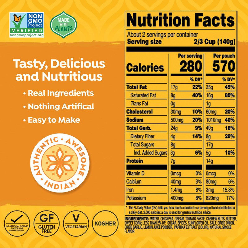 Tasty Bite Butter Chickpea & Vegetables, 10 Ounce, Pack of