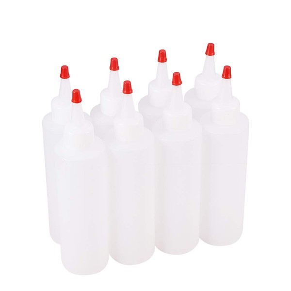 Teensery 8 Pcs 6oz Plastic Squeeze Bottles with Red Tip Caps Multi Purpose Bottles for DIY Crafts Art Glue