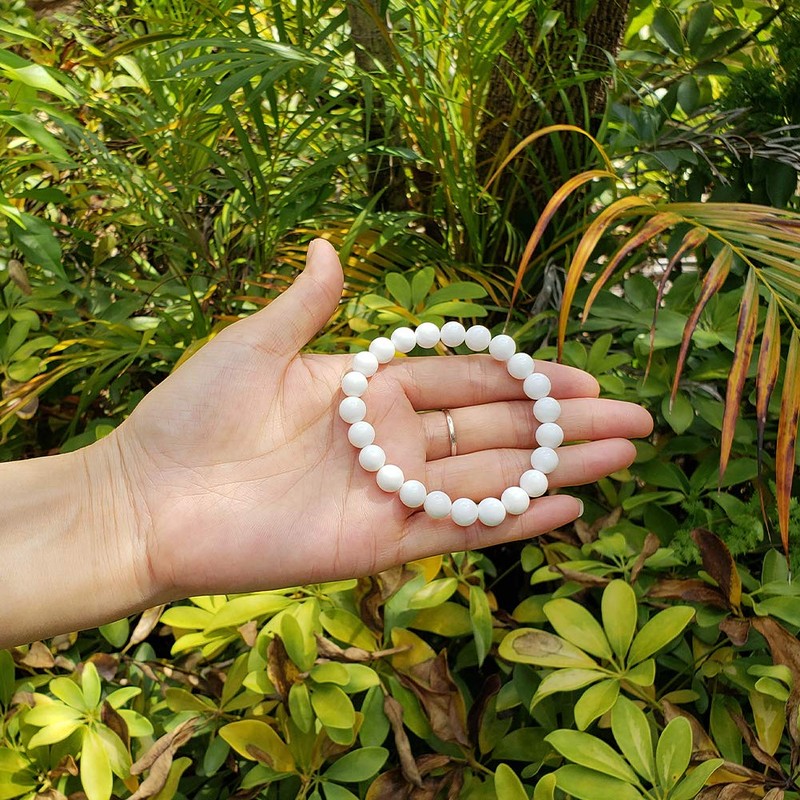 chengmu 8mm White Shell Stretch Bracelet Round Stone Beads Semi