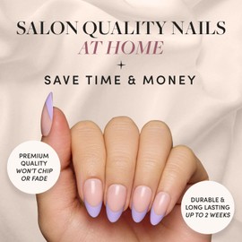 Glamnetic Press On Nails - French Lilac | Short Almond Purple French Tips with a Glossy Finish, Fake Nails, Reusable | 15 Sizes - 30 Nail Kit with Glue