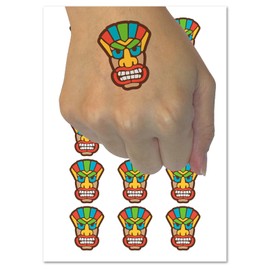 Tiki Mask Hawaii Luau Temporary Tattoo Water Resistant Fake Body Art Set Collection - 15 2" Tattoos (1 Sheet)