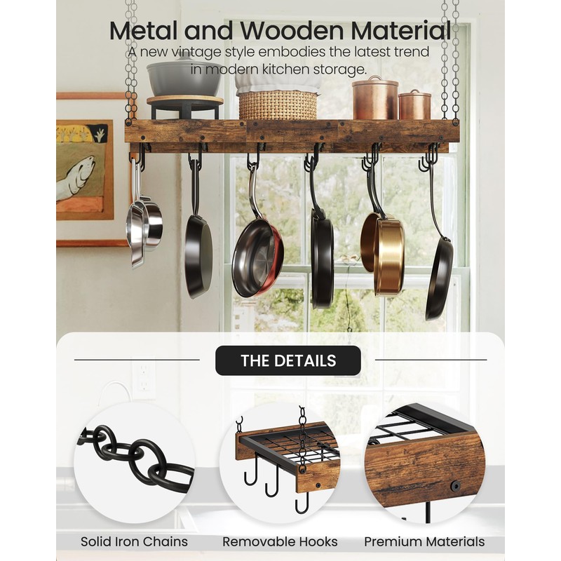CHOEZON Hanging Pot Rack, Ceiling Wall Mounted Pot Rack for