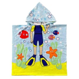 COSORO Diving Boy Hooded Poncho Towel for Kids,60x90cm Kids Beach Towel Poncho Swimming Towels,Beach Robe Childrens Bath Towel Poncho for Swimming Pool,Childs Towel Bathrobe for Girls Boys Age 2-6