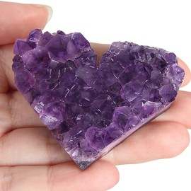 Orientrea Orientrea 70-90g 1PC Amethyst Heart Cluster, Natural Crystal Heart Worry Stone- Amethyst Crystals for Decoration, Wire Wrapping, Meditation, Wicca & Reiki High Energy Crystal Healing