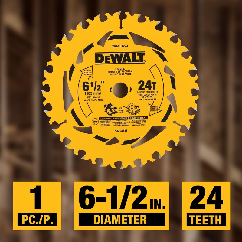 DEWALT 6-1/2 in. 24T Circular Saw Blade (DWA261224)