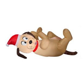 HOLIDAY TIME Playful Puppy in Santa Hat Rolling in The Snow Inflatable, Lights Up, 3.5 Feet Wide