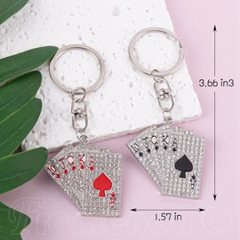 Framendino, 6 Pack Rhinestone Poker Card Pendant Charm Keychain Glitter Peach Heart Rectangle Key Chain for Bag Decor
