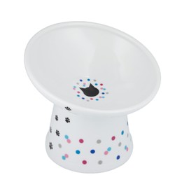 Necoichi Extra Wide Raised Cat Food Bowl, Elevated, Prevent Neck & Whisker Fatigue, Dishwasher and Microwave Safe, No.1 Seller in Japan! (Colorful Dots Limited Edition, Extra Wide Tilted)