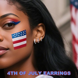 Inerney Sterling Silver Red White and Blue Earrings Set for Women, Dainty Small Huggie Hoops for Multiple Piercing Hypoallergenic 4th of July Jewelry, Trendy Twisted CZ Cartilage Earings Gifts 3Pairs