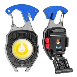 BY-J LED Small Flashlight Multitool, Rechargeable Keychain Light, COB Multi-Function Mini Work Light, 500 Lumens, 7 Lighting Modes with Electric Lighter, Seat Belt Cutter, Screwdriver, Whistle