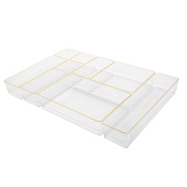 Martha Stewart Kerry Plastic Stackable Office Desk Drawer Organizers, Set of 8, with Gold Trim