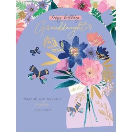 Words and Wishes Birthday Card for Granddaughter, Purple Floral Design with Gold Foil, Butterfly Motif