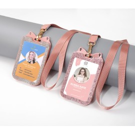 2 Pack Lanyards for ID Badge Holder Bling Sparkly Cute ID Card Holder with Lanyards for Women (Pink and White)