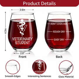 TOUNER Veterinary Student 2-sided Stemless Wine Glass, Funny Veterinarian Student Theme Wine Glass Gifts for Women Men Future Veterinarian, Veterinary School Gifts for Women Men Friend Family
