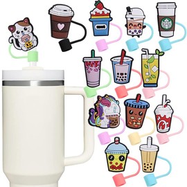 SOFWFOS 13PCS Cute Coffee Straw Toppers for Tumblers 10mm Silicone Straw Covers Cap Drinking Stanly Straw Covers Reusable Straw Tip Cover