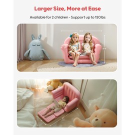 QPAU Inflatable Couch, Extra Wide 2-in-1 Toddler Couch Fold Out with Plush, Convertible Kids Couch to Lounger for Baby Boys Girls, Portable Sleeper Sofa for Home Camping Travel