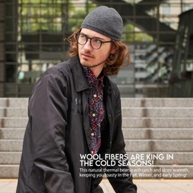 CHARM Mens Winter Hat Skull Cap - Fitted Warm Wool Beanie Kufi Hats for Men Muslim Islamic Prayer Dress Cap Stretchy Dark Gray XL