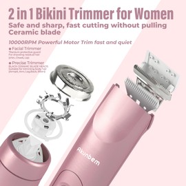 Akunbem Bikini Trimmer for Women - 2 in 1 Electric Razors for Women - Dual Head Electric Shaver - IPX7 Waterproof Wet & Dry Use Body Hair Trimmer and Facial Hair Remover for Bikini Underarm Leg Arm