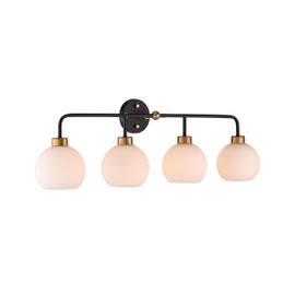 Aspen Creative 62337-50-4, Four-Light Metal Bathroom Vanity Wall Light Fixture, 35-1/4" Wide, Transitional Design in Matte Black & Warm Brass